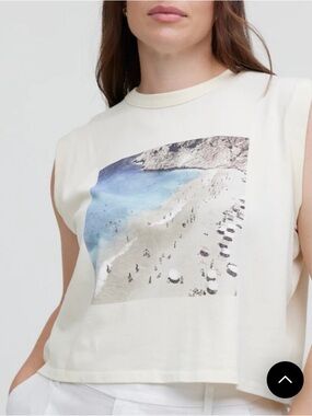 Madewell Graphic Crewneck Muscle Tee with Beach Postcard Scene Size X~Small